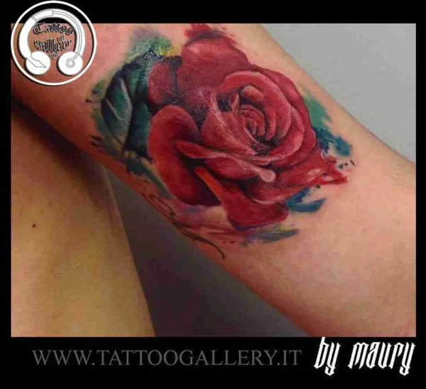 alt="watercolor tattoo red rose"